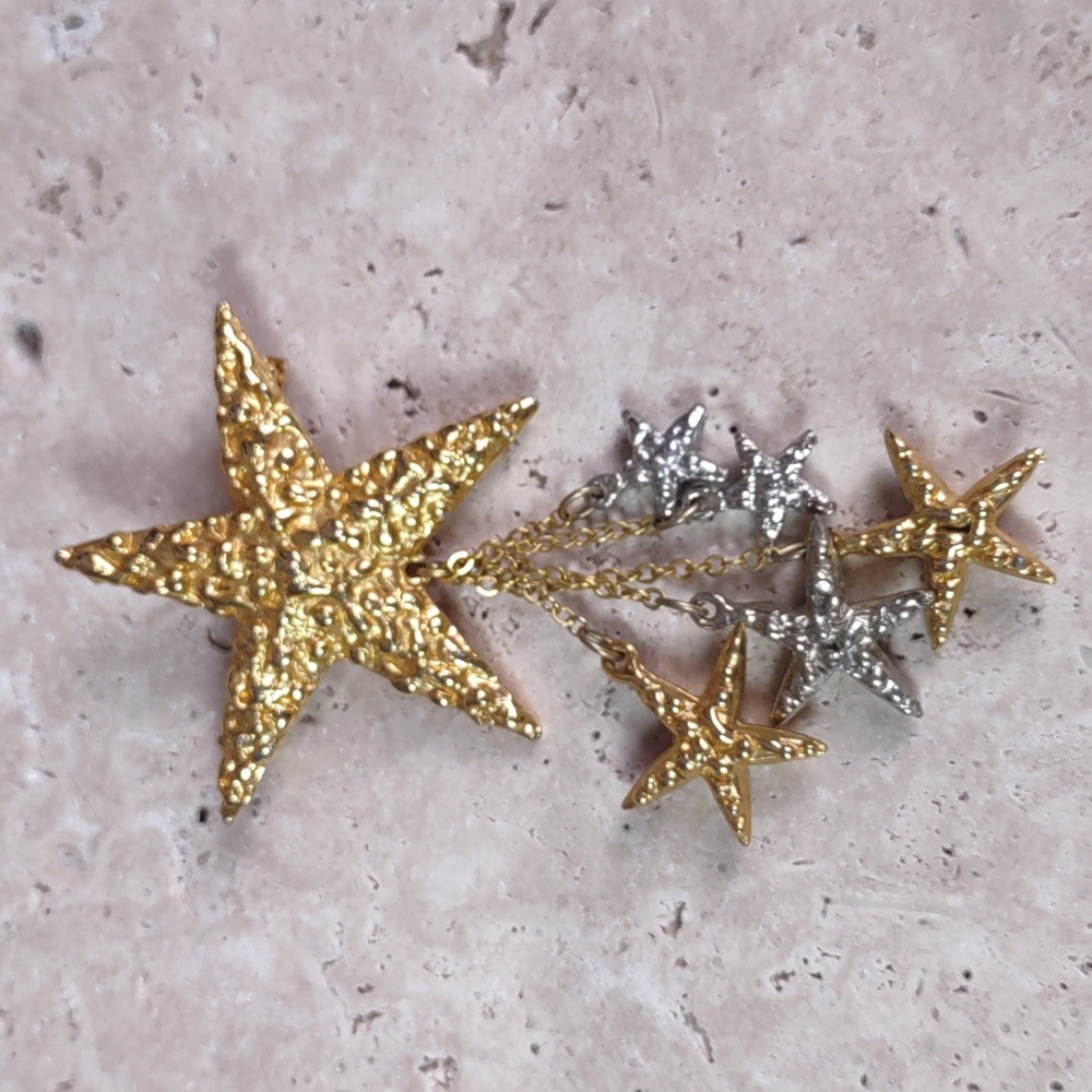 Two-Tone Dangling Starfish Brooch